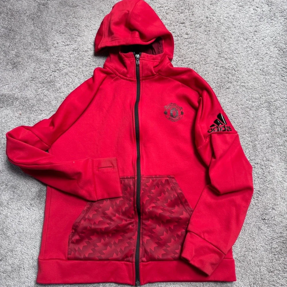 Adidas Youth Large Full Zip Manchester United Hooded Jacket Red